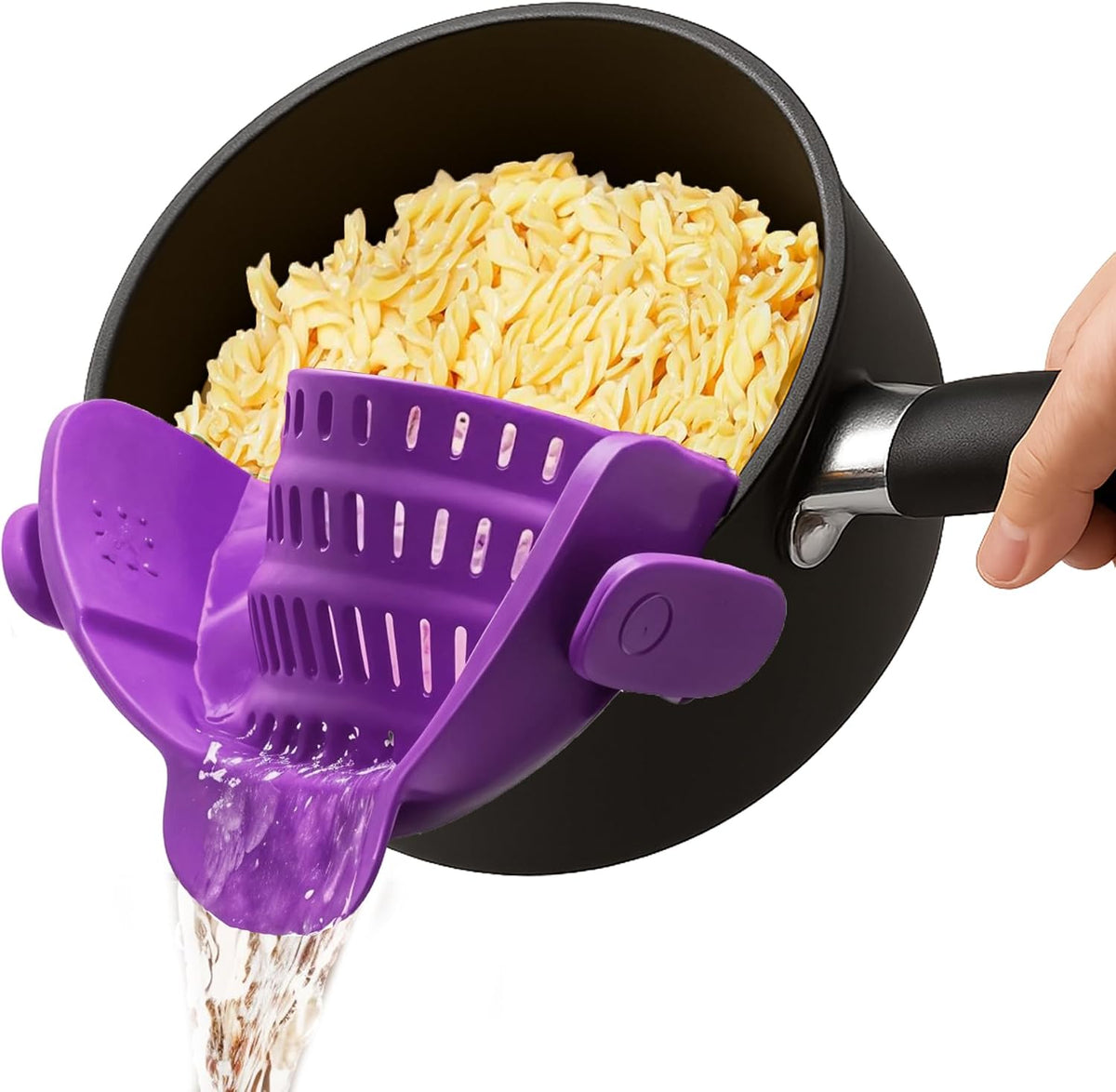 Pasta Strainer Clip-On for Pots and Pans – Heat Resistant Colander for Vegetables and Noodles – Space-Saving Design – BPA-Free, Dishwasher Safe, Universal Fit (Black)