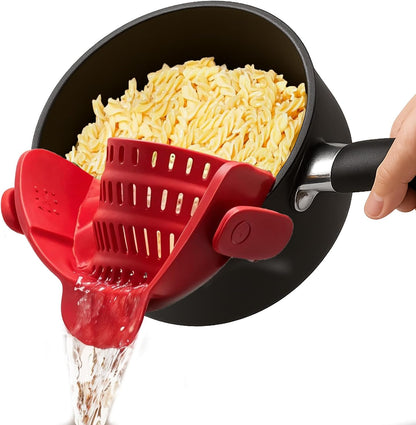 Pasta Strainer Clip-On for Pots and Pans – Heat Resistant Colander for Vegetables and Noodles – Space-Saving Design – BPA-Free, Dishwasher Safe, Universal Fit (Black)