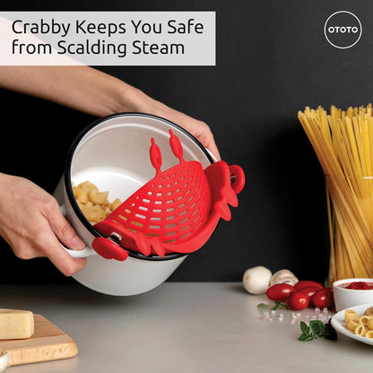 Crab Clip-On Strainer - Silicone Pasta Strainer with Stainless Steel Tongs - Unique Kitchen Gadgets, Cooking Gifts for Women, Kitchen Essentials, Funny Gifts, Kitchen Accessories - (Crabby)