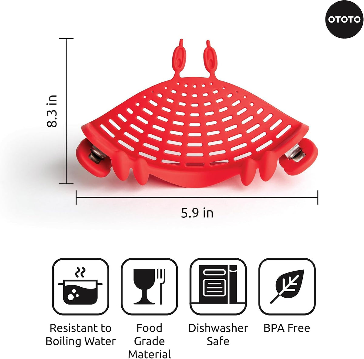 Crab Clip-On Strainer - Silicone Pasta Strainer with Stainless Steel Tongs - Unique Kitchen Gadgets, Cooking Gifts for Women, Kitchen Essentials, Funny Gifts, Kitchen Accessories - (Crabby)