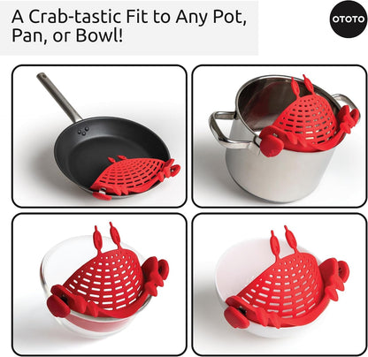 Crab Clip-On Strainer - Silicone Pasta Strainer with Stainless Steel Tongs - Unique Kitchen Gadgets, Cooking Gifts for Women, Kitchen Essentials, Funny Gifts, Kitchen Accessories - (Crabby)