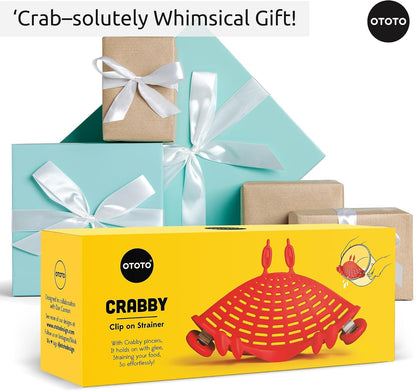 Crab Clip-On Strainer - Silicone Pasta Strainer with Stainless Steel Tongs - Unique Kitchen Gadgets, Cooking Gifts for Women, Kitchen Essentials, Funny Gifts, Kitchen Accessories - (Crabby)