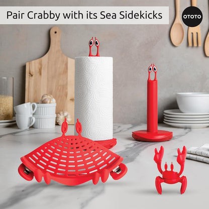 Crab Clip-On Strainer - Silicone Pasta Strainer with Stainless Steel Tongs - Unique Kitchen Gadgets, Cooking Gifts for Women, Kitchen Essentials, Funny Gifts, Kitchen Accessories - (Crabby)