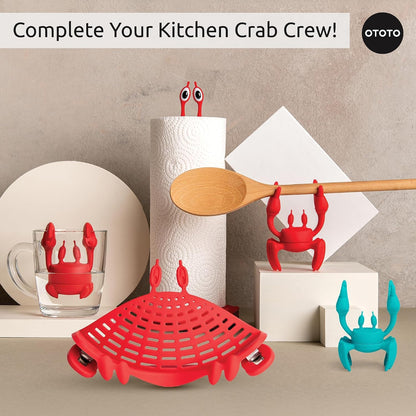 Crab Clip-On Strainer - Silicone Pasta Strainer with Stainless Steel Tongs - Unique Kitchen Gadgets, Cooking Gifts for Women, Kitchen Essentials, Funny Gifts, Kitchen Accessories - (Crabby)