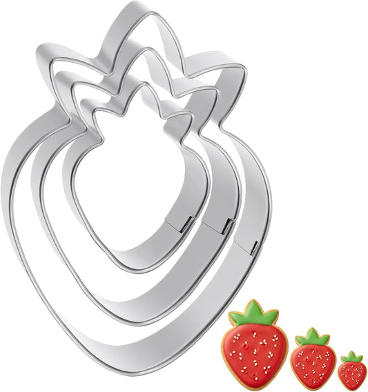 Strawberry Cookie Cutter, 3 PCS Fruit Cookie Cutters Set - 3 Sizes (3.5", 2.5", 1.5") Stainless Steel Baking Tools for Cookies, Biscuit Dough & Fondant - Durable, Fun & Professional Bakeware
