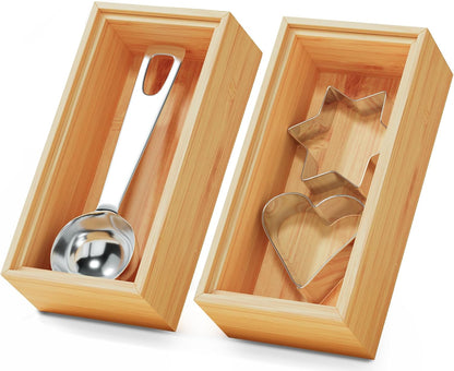 Long Bamboo Kitchen Drawer Organizer Boxes 17" x 6" Wood Pantry Organizers | Set of 2 Stackable Wooden Silverware Utensil Tray for Drawers Bins Cutlery & Flatware Storage for Junk Drawer Bathroom Rv
