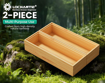 Long Bamboo Kitchen Drawer Organizer Boxes 17" x 6" Wood Pantry Organizers | Set of 2 Stackable Wooden Silverware Utensil Tray for Drawers Bins Cutlery & Flatware Storage for Junk Drawer Bathroom Rv