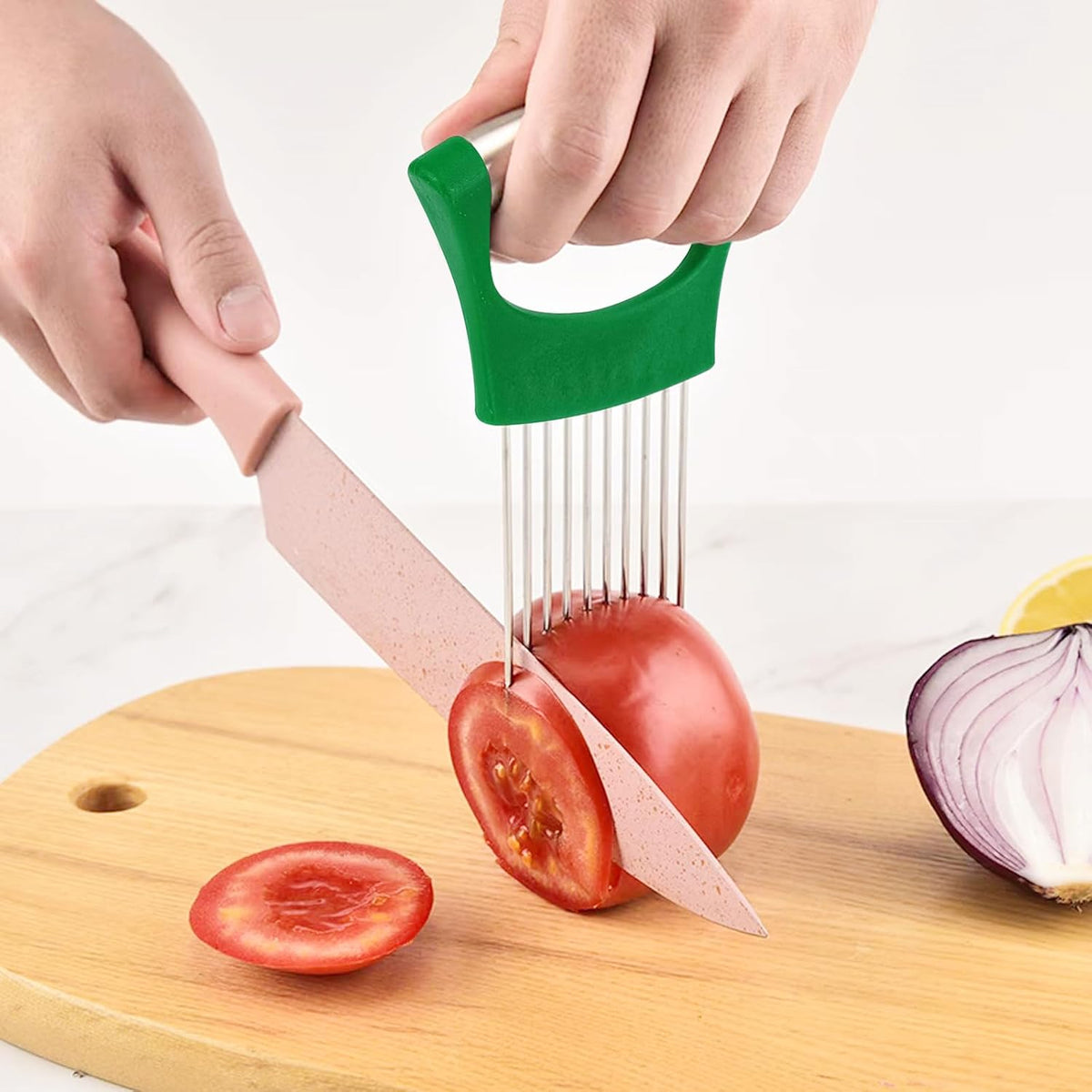 Stainless Steel Onion Holder for Slicing,Onion Slicer Holder,Kitchen Gadget