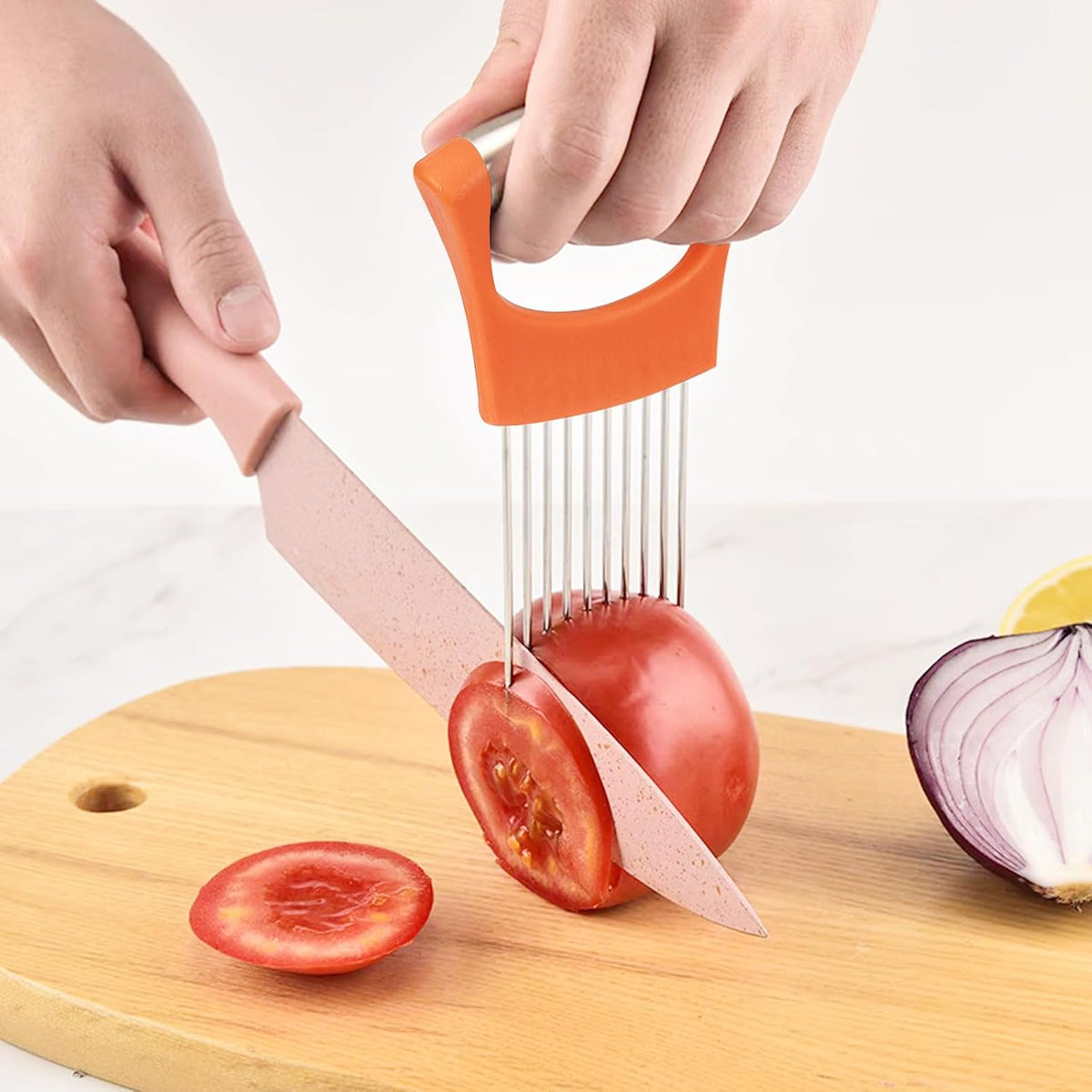 Stainless Steel Onion Holder for Slicing,Onion Slicer Holder,Kitchen Gadget