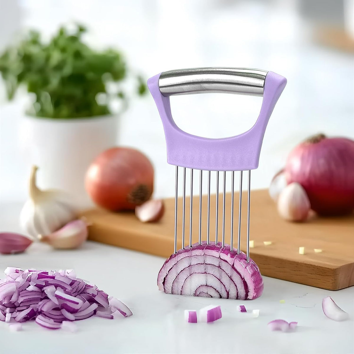 Stainless Steel Onion Holder for Slicing,Onion Slicer Holder,Kitchen Gadget