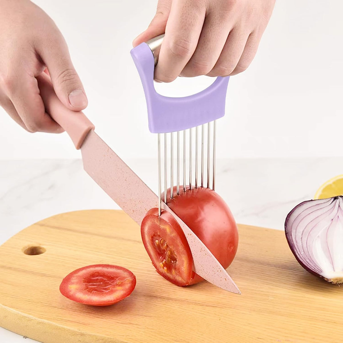 Stainless Steel Onion Holder for Slicing,Onion Slicer Holder,Kitchen Gadget