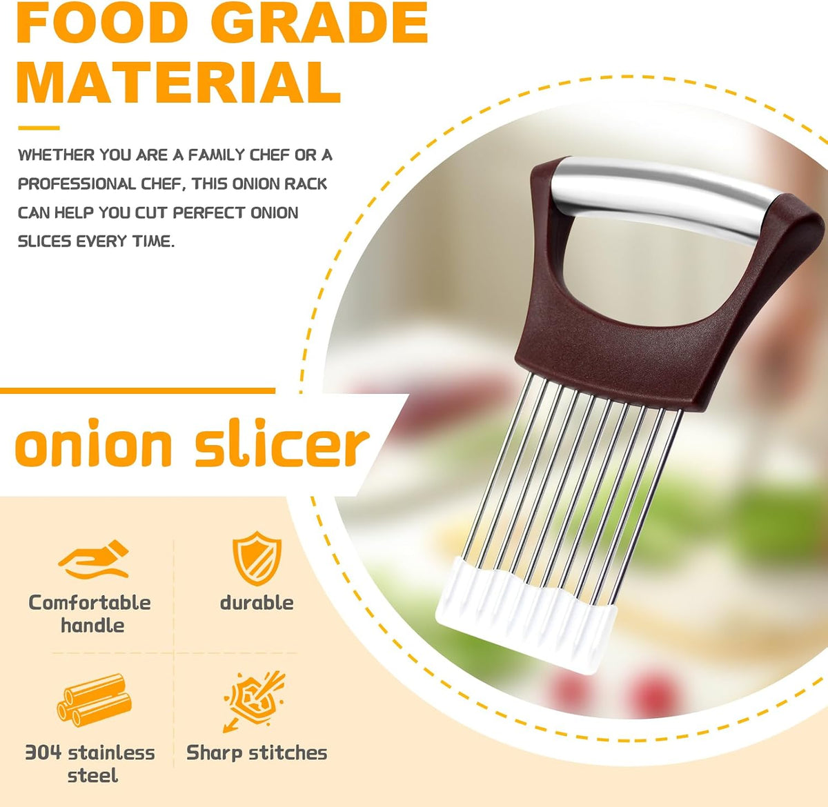 Stainless Steel Onion Holder for Slicing,Onion Slicer Holder,Kitchen Gadget