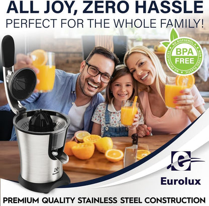 Premium Electric Orange Juicer | Stainless Steel Citrus Squeezer With New Ultra-Powerful Motor and Soft Grip Handle for Effortless Juicing, Auto Shutoff, Dishwasher-safe Parts, Pulp Control