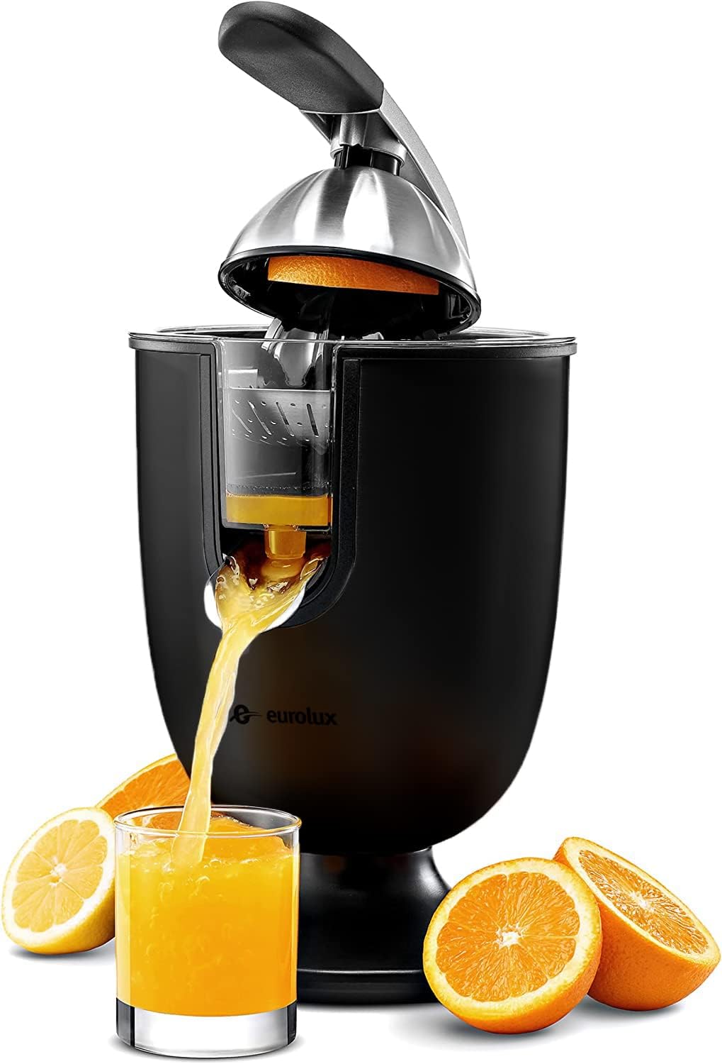 Premium Electric Orange Juicer | Stainless Steel Citrus Squeezer With New Ultra-Powerful Motor and Soft Grip Handle for Effortless Juicing, Auto Shutoff, Dishwasher-safe Parts, Pulp Control
