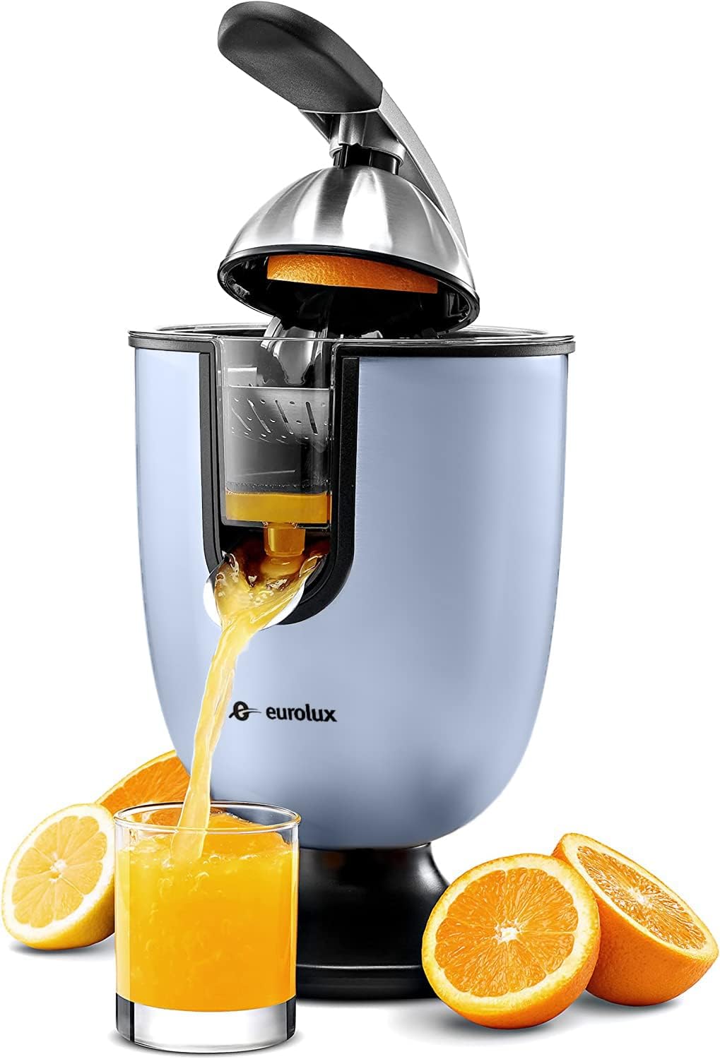 Premium Electric Orange Juicer | Stainless Steel Citrus Squeezer With New Ultra-Powerful Motor and Soft Grip Handle for Effortless Juicing, Auto Shutoff, Dishwasher-safe Parts, Pulp Control
