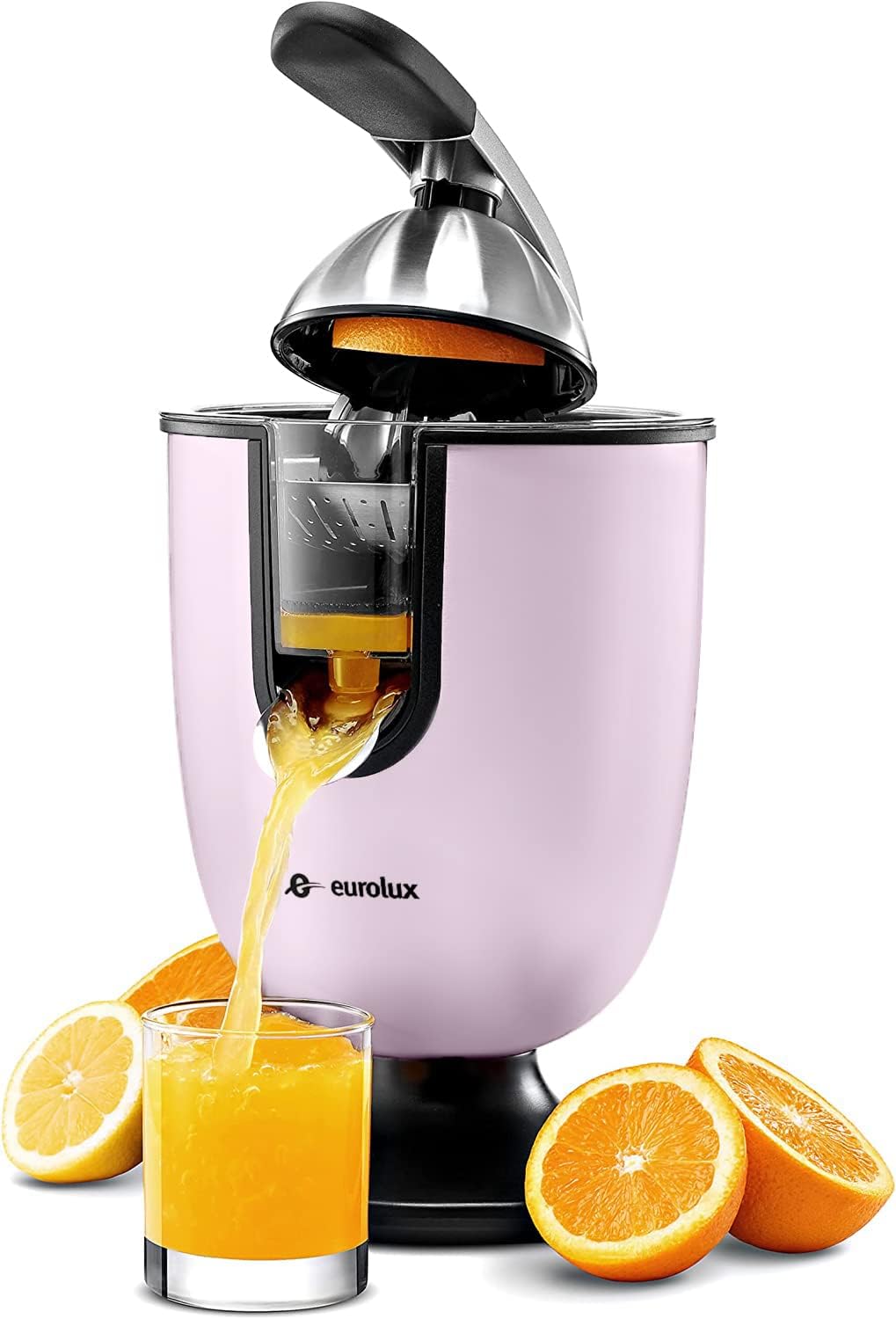 Premium Electric Orange Juicer | Stainless Steel Citrus Squeezer With New Ultra-Powerful Motor and Soft Grip Handle for Effortless Juicing, Auto Shutoff, Dishwasher-safe Parts, Pulp Control