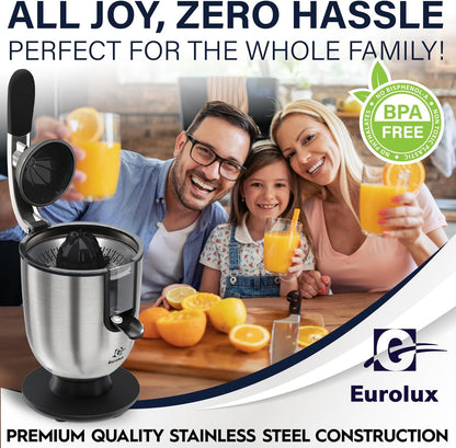 Premium Electric Orange Juicer | Stainless Steel Citrus Squeezer With New Ultra-Powerful Motor and Soft Grip Handle for Effortless Juicing, Auto Shutoff, Dishwasher-safe Parts, Pulp Control