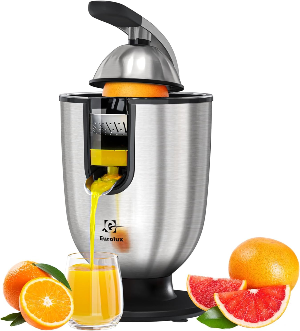 Premium Electric Orange Juicer | Stainless Steel Citrus Squeezer With New Ultra-Powerful Motor and Soft Grip Handle for Effortless Juicing, Auto Shutoff, Dishwasher-safe Parts, Pulp Control