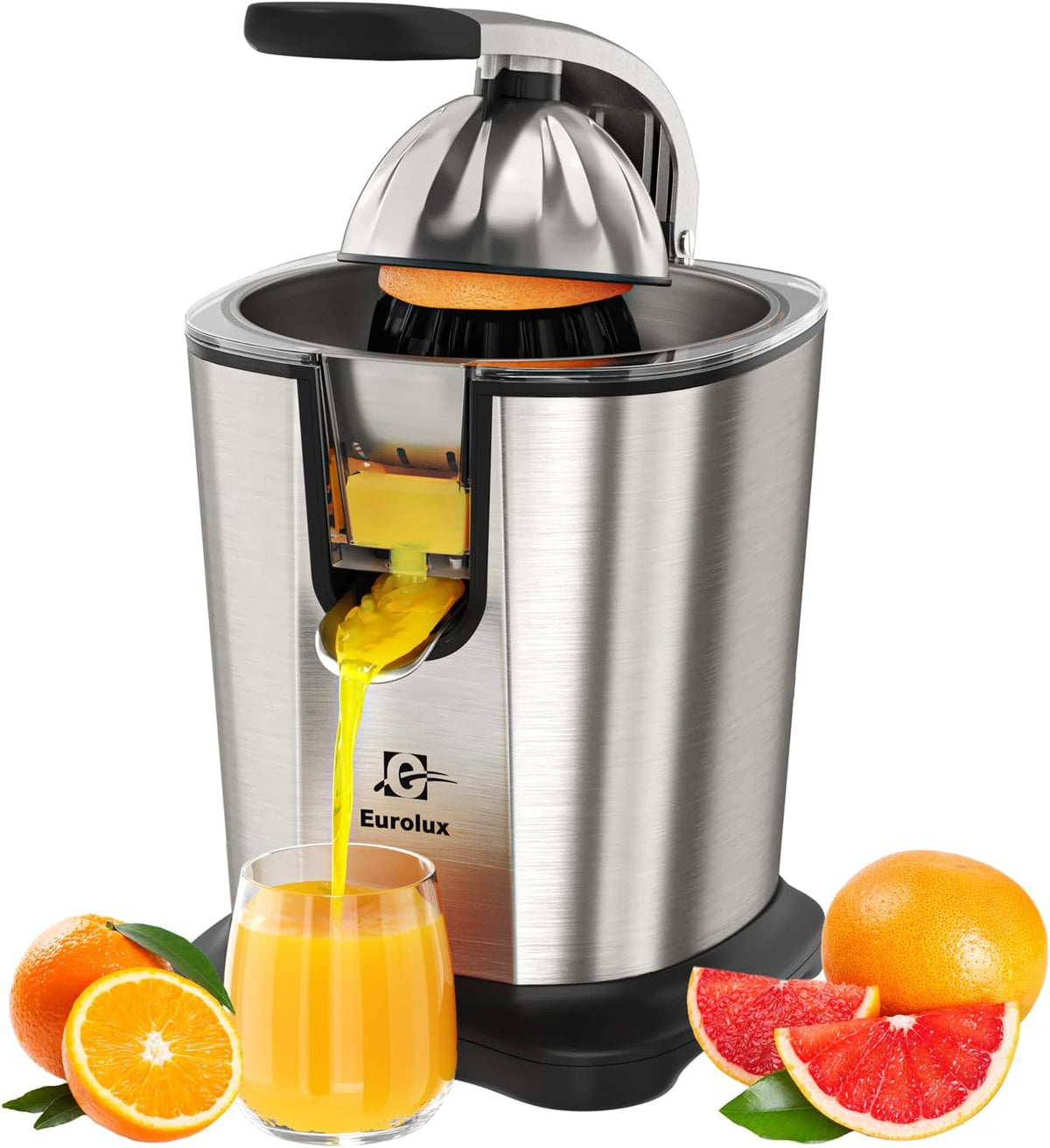 Premium Electric Orange Juicer | Stainless Steel Citrus Squeezer With New Ultra-Powerful Motor and Soft Grip Handle for Effortless Juicing, Auto Shutoff, Dishwasher-safe Parts, Pulp Control
