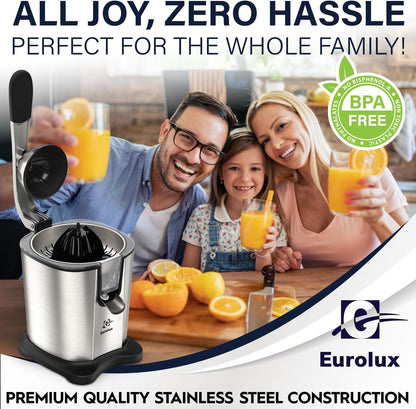 Premium Electric Orange Juicer | Stainless Steel Citrus Squeezer With New Ultra-Powerful Motor and Soft Grip Handle for Effortless Juicing, Auto Shutoff, Dishwasher-safe Parts, Pulp Control