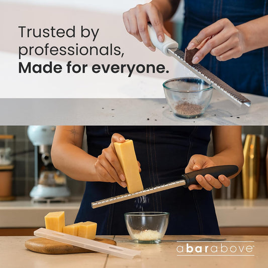 Lemon Zester and Cheese Grater, Professional, 12 Inch, Black | Stainless Steel Hand Tool, For Citrus, Parmesan, Ginger, Chocolate, Dishwasher Safe Kitchen Use, Ergonomic Grip, Bar Favorite