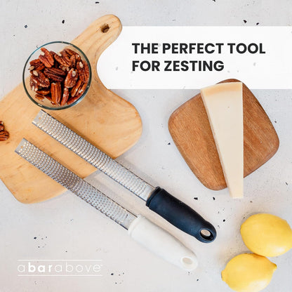 Lemon Zester and Cheese Grater, Professional, 12 Inch, Black | Stainless Steel Hand Tool, For Citrus, Parmesan, Ginger, Chocolate, Dishwasher Safe Kitchen Use, Ergonomic Grip, Bar Favorite