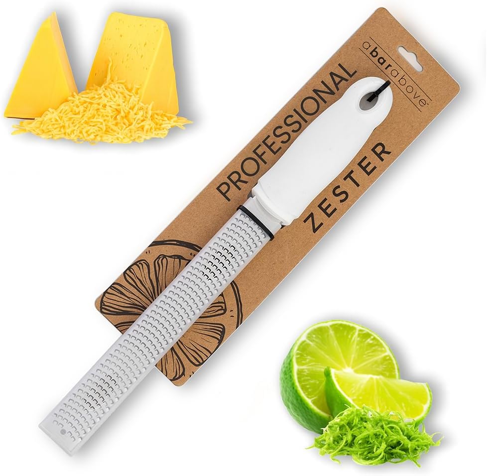 Lemon Zester and Cheese Grater, Professional, 12 Inch, Black | Stainless Steel Hand Tool, For Citrus, Parmesan, Ginger, Chocolate, Dishwasher Safe Kitchen Use, Ergonomic Grip, Bar Favorite