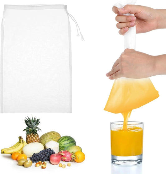 6Pcs 12 x 8 Inch Nylon Nut Milk Bag Nut Bag Strainer Fine Mesh Cheese Cloth Reusable 200 Mesh Fine Mesh Bag for Straining Fruit Juice Coffee Tea Yogurt Cheese Tofu Cold Brew Filter Bag