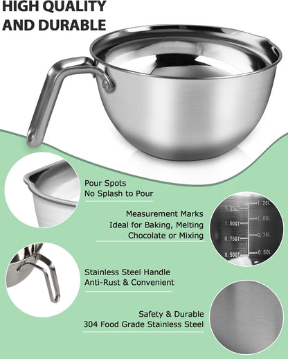 Stainless Steel Mixing Bowls With Handle And Pour Spout,3 Pieces Of Thick Stainless Steel Nesting Storage Bowls With Silicone Spatula for Kitchen Use,Size 1.1/1.8/2.3 Quart