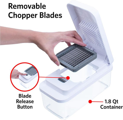 Glad 2-in-1 Vegetable Chopper - 1.8 Quart Food Chopper with 2 Interchangeable Blades (1/4" & 1/2") - Onion Dicer and Veggie Cutter for Meal Prep, Dishwasher Safe Kitchen Gadget