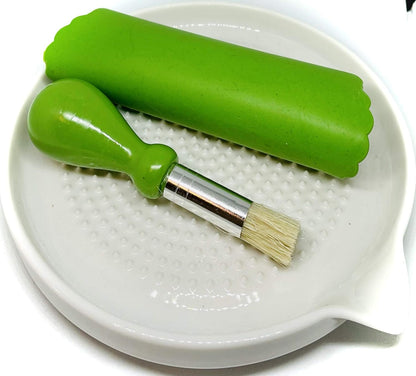 Premium Ceramic Garlic Grater Plate Set - Large White Modern