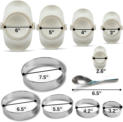 Empanada Maker Press, Large Dumpling Maker Set (6"/5"/4"/3"/2.6") | 5Sizes Extra Large Dumpling Maker Mold Set with Dough Cutter for Pierogi, Pastelitos, Calzone, Turnovers