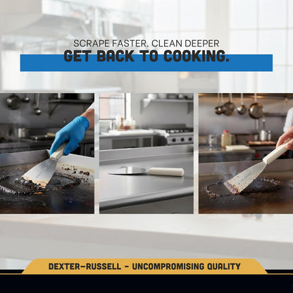 Basics 4” Stiff Scraper – P94850, Heavy-Duty Stainless Steel Blade with Ergonomic Polypropylene Handle, 8.5” Overall Length, NSF Certified, Made in USA