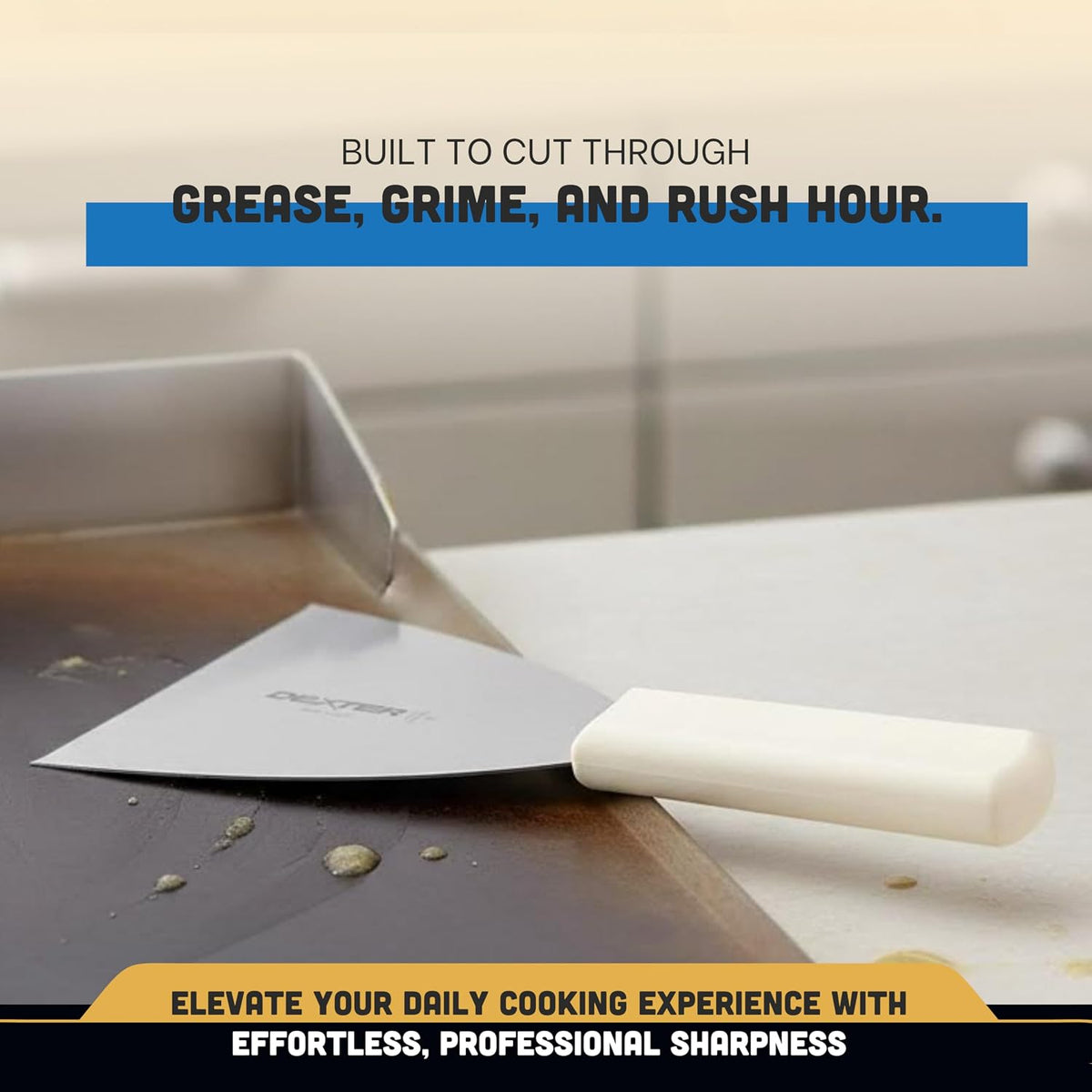Basics 4” Stiff Scraper – P94850, Heavy-Duty Stainless Steel Blade with Ergonomic Polypropylene Handle, 8.5” Overall Length, NSF Certified, Made in USA