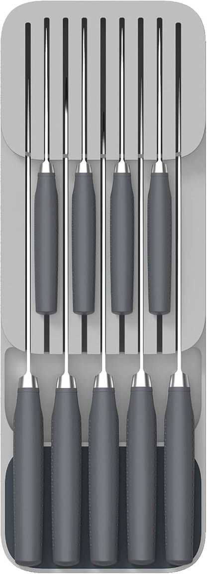 DrawerStore Knife Organizer, holds up to 9 knives, Kitchen Organization & Drawer Storage – Compact, Gray