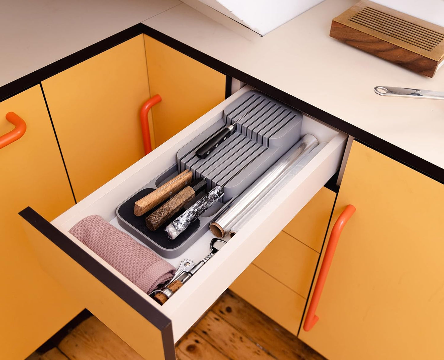 DrawerStore Knife Organizer, holds up to 9 knives, Kitchen Organization & Drawer Storage – Compact, Gray