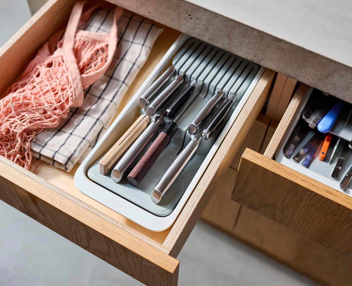 DrawerStore Knife Organizer, holds up to 9 knives, Kitchen Organization & Drawer Storage – Compact, Gray