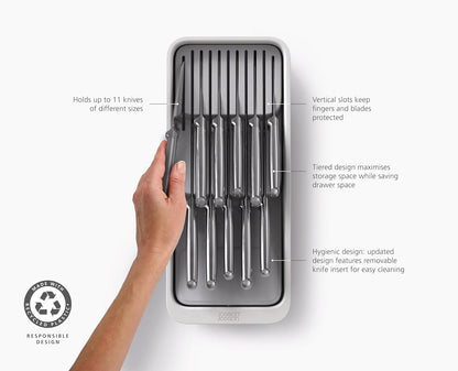 DrawerStore Knife Organizer, holds up to 9 knives, Kitchen Organization & Drawer Storage – Compact, Gray