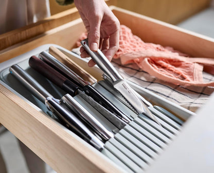 DrawerStore Knife Organizer, holds up to 9 knives, Kitchen Organization & Drawer Storage – Compact, Gray