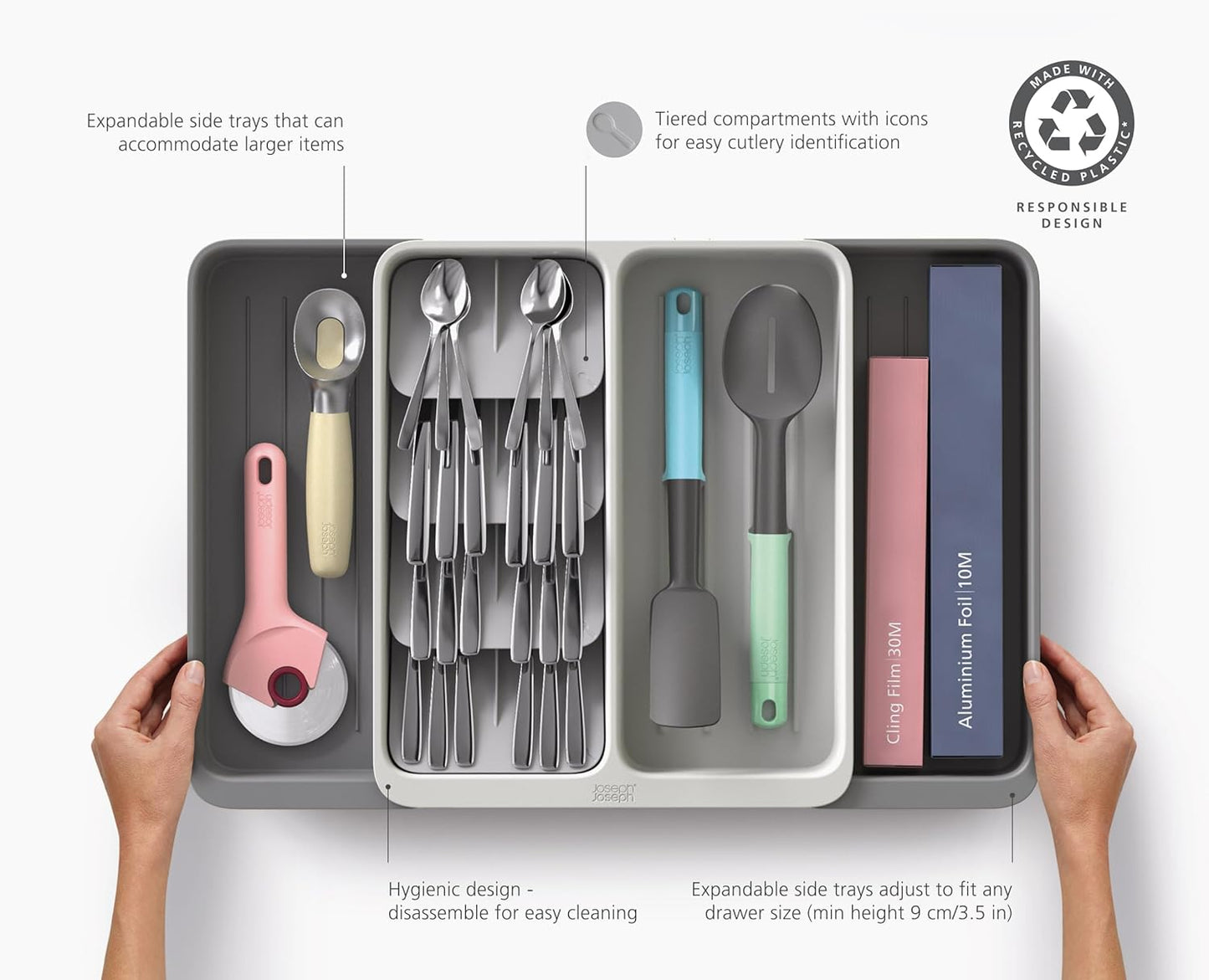 DrawerStore Knife Organizer, holds up to 9 knives, Kitchen Organization & Drawer Storage – Compact, Gray