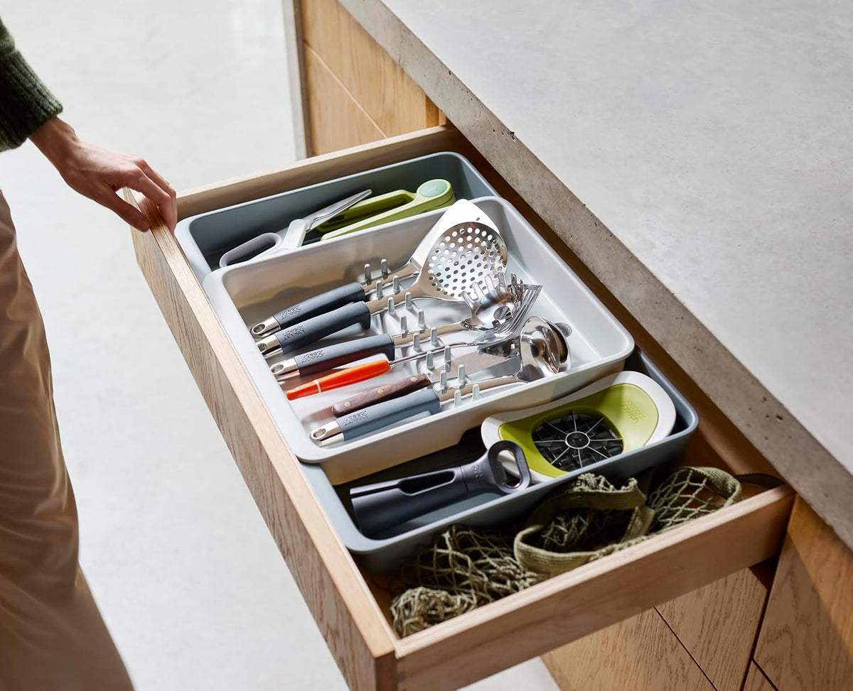 DrawerStore Knife Organizer, holds up to 9 knives, Kitchen Organization & Drawer Storage – Compact, Gray