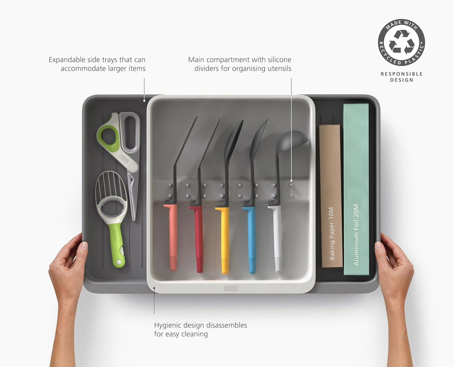 DrawerStore Knife Organizer, holds up to 9 knives, Kitchen Organization & Drawer Storage – Compact, Gray