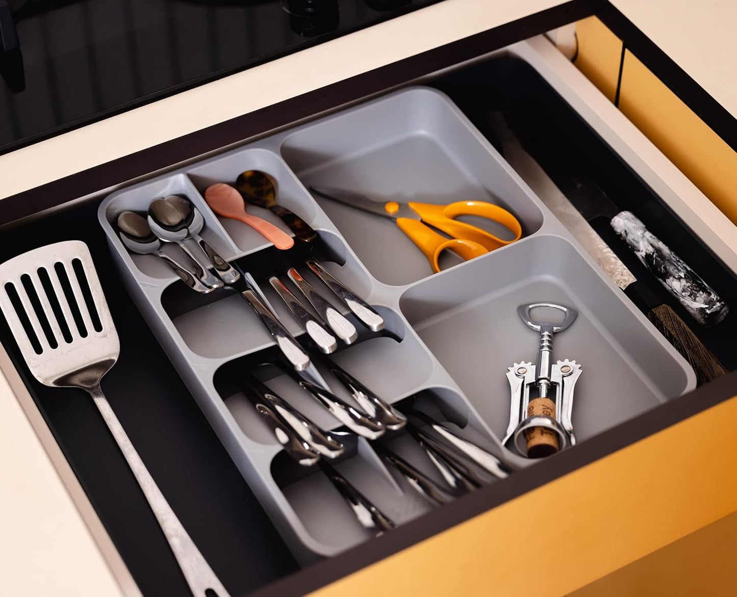 DrawerStore Knife Organizer, holds up to 9 knives, Kitchen Organization & Drawer Storage – Compact, Gray