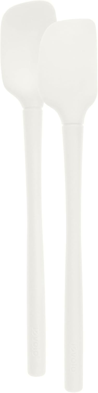 Flex Core Mini Silicone Spatula Spoonula Set of 2 for Cast Iron Non Stick Cooking & Baking, Dishwasher Safe Spatula & Spoonula All Silicone Heat Resistant BPA Free Kitchen Utensil, White