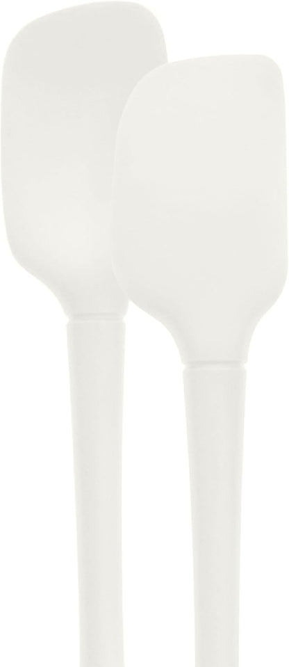 Flex Core Mini Silicone Spatula Spoonula Set of 2 for Cast Iron Non Stick Cooking & Baking, Dishwasher Safe Spatula & Spoonula All Silicone Heat Resistant BPA Free Kitchen Utensil, White