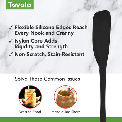 Flex Core Mini Silicone Spatula Spoonula Set of 2 for Cast Iron Non Stick Cooking & Baking, Dishwasher Safe Spatula & Spoonula All Silicone Heat Resistant BPA Free Kitchen Utensil, White