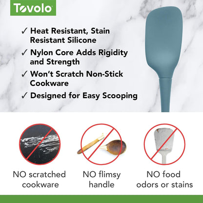 Flex Core Mini Silicone Spatula Spoonula Set of 2 for Cast Iron Non Stick Cooking & Baking, Dishwasher Safe Spatula & Spoonula All Silicone Heat Resistant BPA Free Kitchen Utensil, White