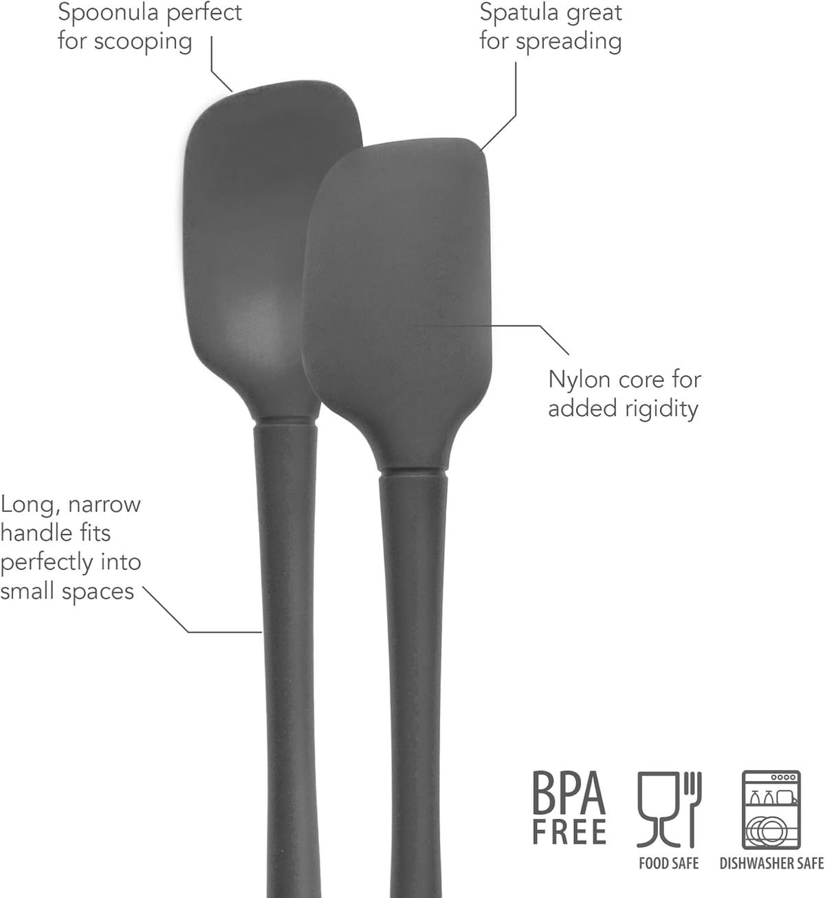 Flex Core Mini Silicone Spatula Spoonula Set of 2 for Cast Iron Non Stick Cooking & Baking, Dishwasher Safe Spatula & Spoonula All Silicone Heat Resistant BPA Free Kitchen Utensil, White