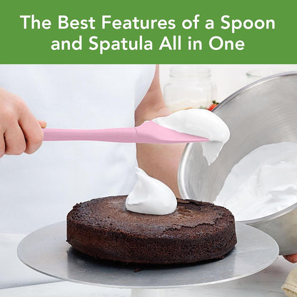 Flex Core Mini Silicone Spatula Spoonula Set of 2 for Cast Iron Non Stick Cooking & Baking, Dishwasher Safe Spatula & Spoonula All Silicone Heat Resistant BPA Free Kitchen Utensil, White