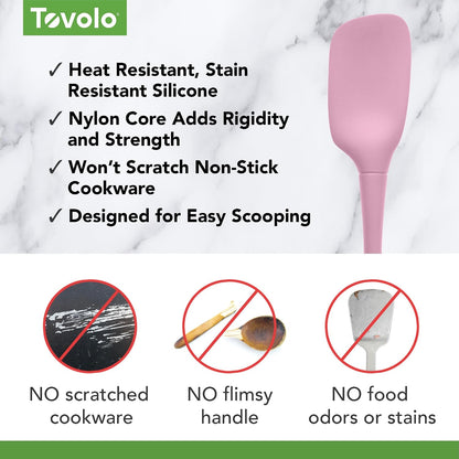 Flex Core Mini Silicone Spatula Spoonula Set of 2 for Cast Iron Non Stick Cooking & Baking, Dishwasher Safe Spatula & Spoonula All Silicone Heat Resistant BPA Free Kitchen Utensil, White